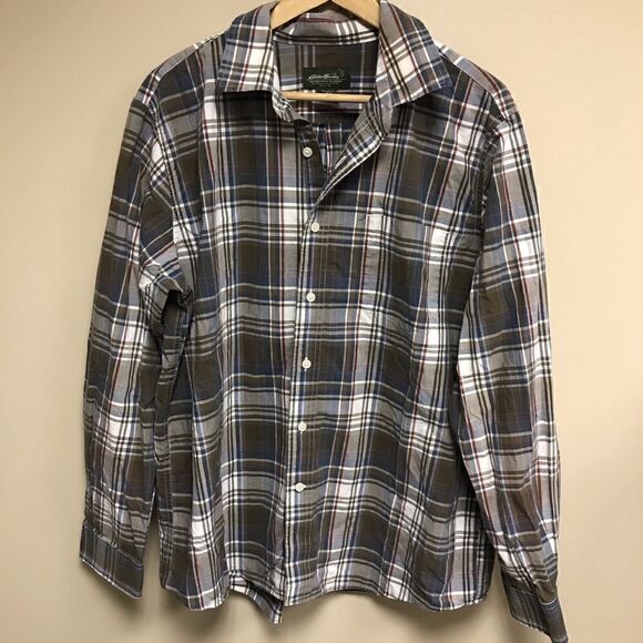 Eddie Bauer 100 % cotton plaid button down. Size L - Picture 1 of 5